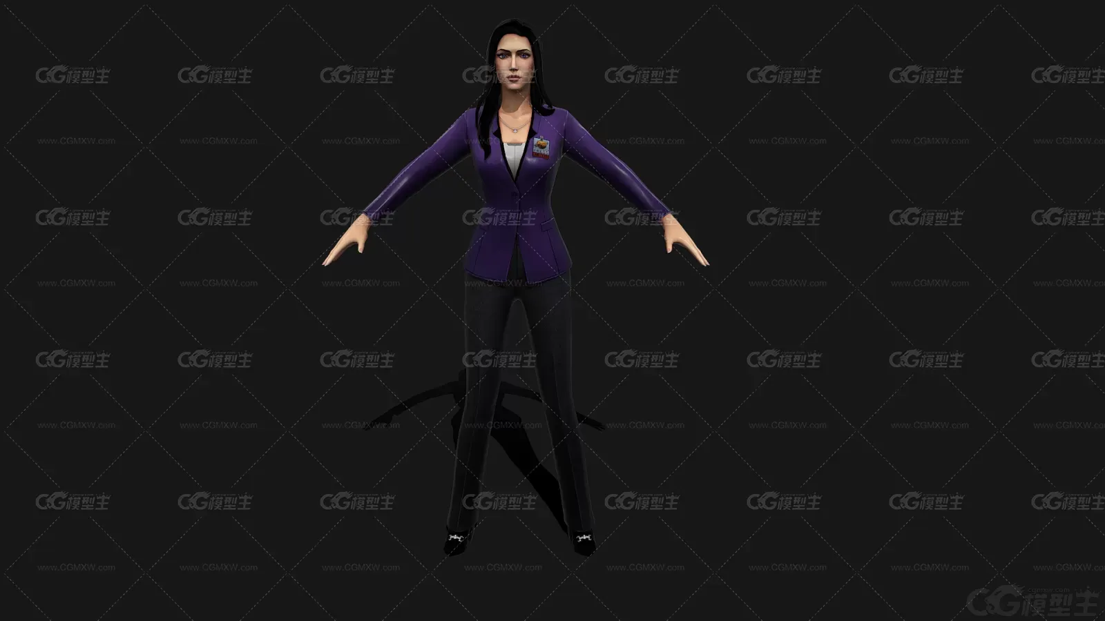 手绘 文秘 女秘书 职业装 女人 woman 白领 职员 工作人员 工作服带骨骼绑定3D模型-1