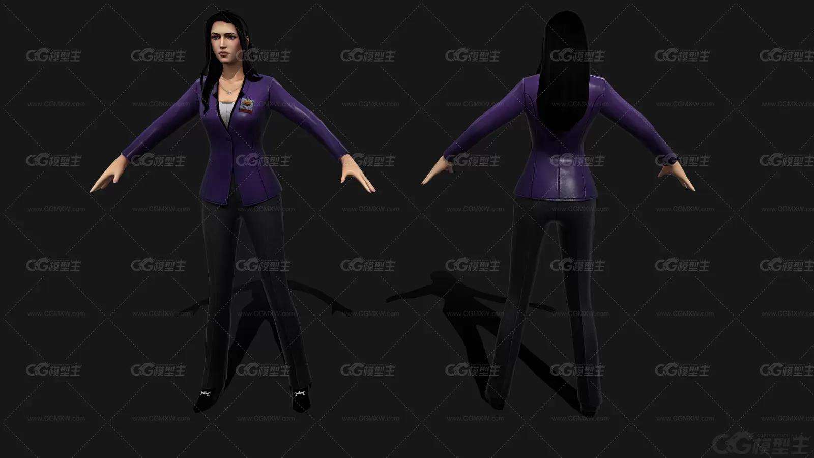 手绘 文秘 女秘书 职业装 女人 woman 白领 职员 工作人员 工作服带骨骼绑定3D模型-2