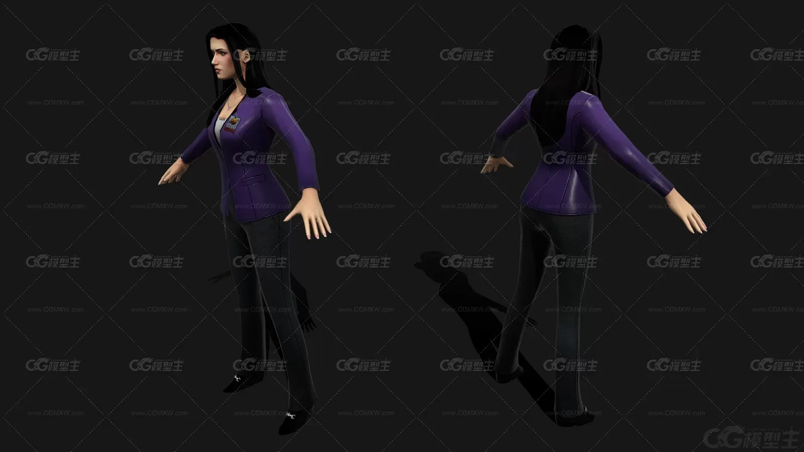 手绘 文秘 女秘书 职业装 女人 woman 白领 职员 工作人员 工作服带骨骼绑定3D模型-4