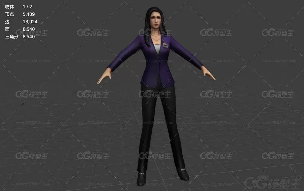 手绘 文秘 女秘书 职业装 女人 woman 白领 职员 工作人员 工作服带骨骼绑定3D模型-6