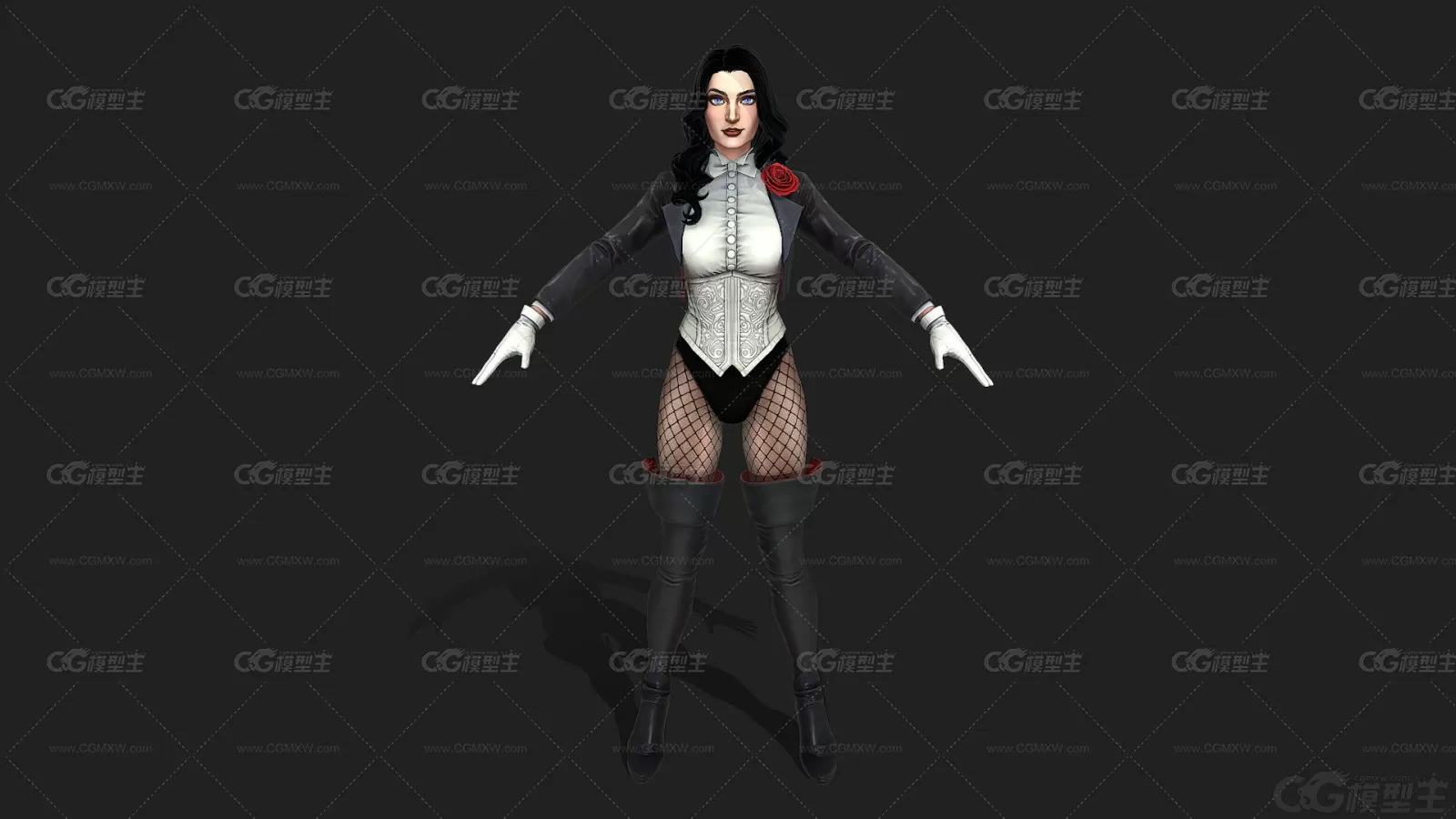 漫威英雄扎坦娜·扎塔拉 Zatanna 扎坦娜 美女魔法师 超级英雄 黑衣人带骨骼绑定3D模型-1