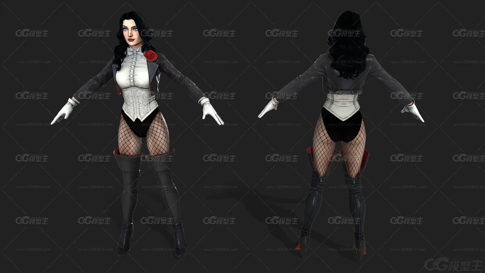 漫威英雄扎坦娜·扎塔拉 Zatanna 扎坦娜 美女魔法师 超级英雄 黑衣人带骨骼绑定3D模型-2