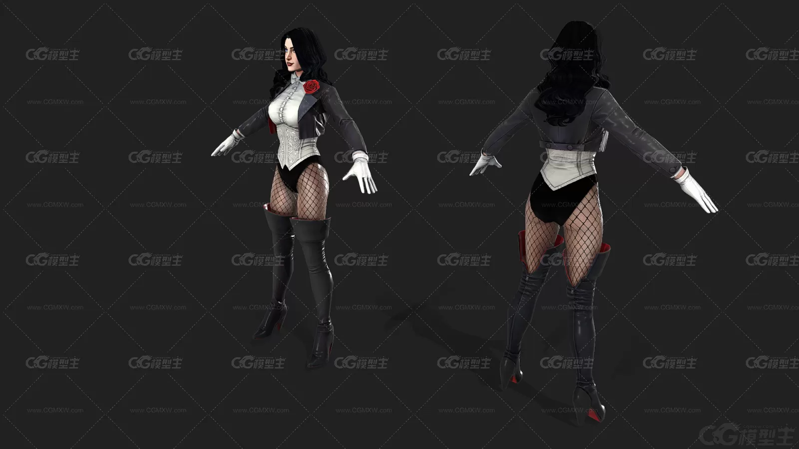 漫威英雄扎坦娜·扎塔拉 Zatanna 扎坦娜 美女魔法师 超级英雄 黑衣人带骨骼绑定3D模型-4