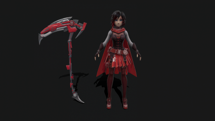 RWBY 露比·罗丝 美少女战士 小萝莉 死神女武士 武神 机甲女战士带骨骼绑定3D模型