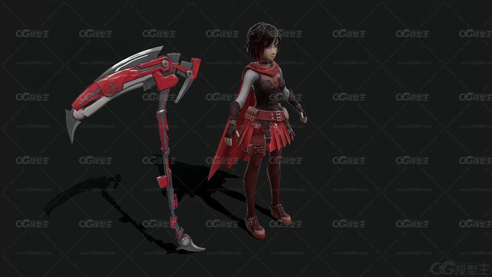 RWBY 露比·罗丝 美少女战士 小萝莉 死神女武士 武神 机甲女战士带骨骼绑定3D模型