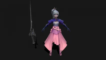 RWBY 蔚斯·雪倪 WeissSchnee 冰雪女王 女皇 女武士 女剑客 女战士带骨骼绑定3D模型