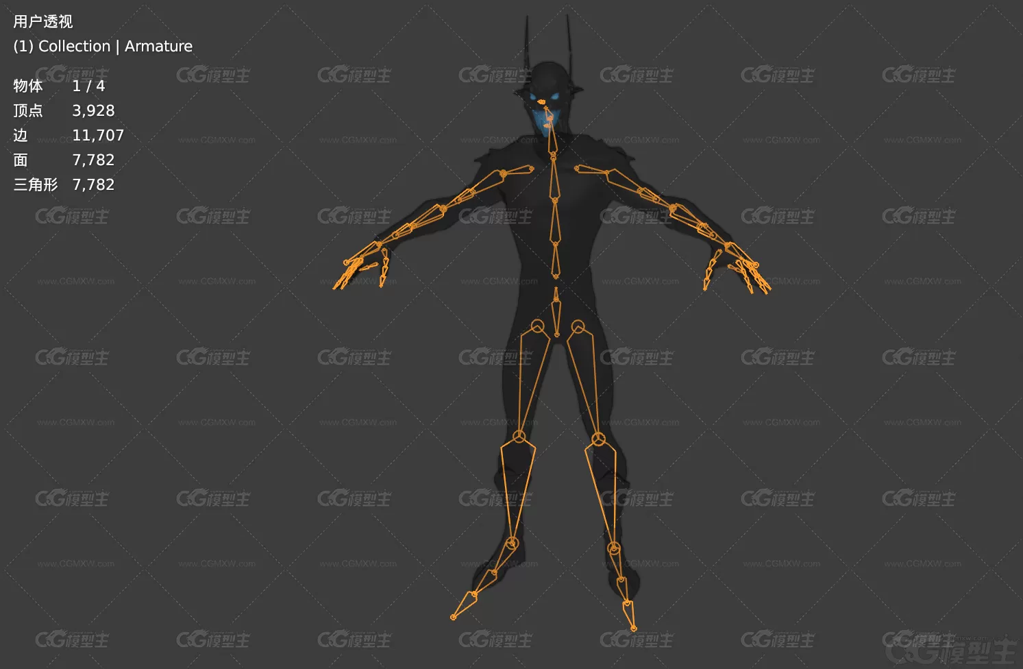 DC漫画 蝙蝠侠 黑衣人 黑衣战士 超级英雄带骨骼绑定3D模型-5