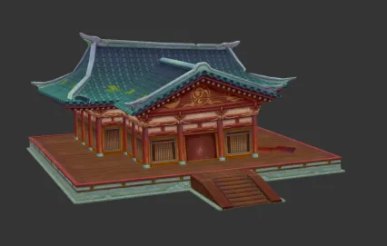 古建房子 大殿 宝殿 手绘 卡通 中式古建筑 古阁楼  大雄宝殿 中国风古建筑3D模型