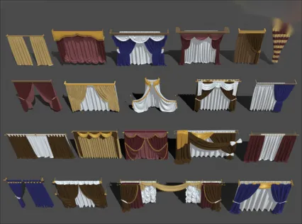 装饰窗帘3D模型C4D剧院幕布Blender欧式风格布帘mb纱帘lowpoly模型