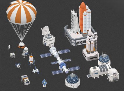 3D太空探索C4D宇航员Blend火箭发射FBX宇宙飞船飞船着陆器lowpoly模型