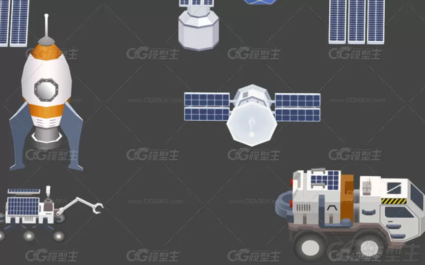 3D太空探索C4D宇航员Blend火箭发射FBX宇宙飞船飞船着陆器lowpoly模型-3