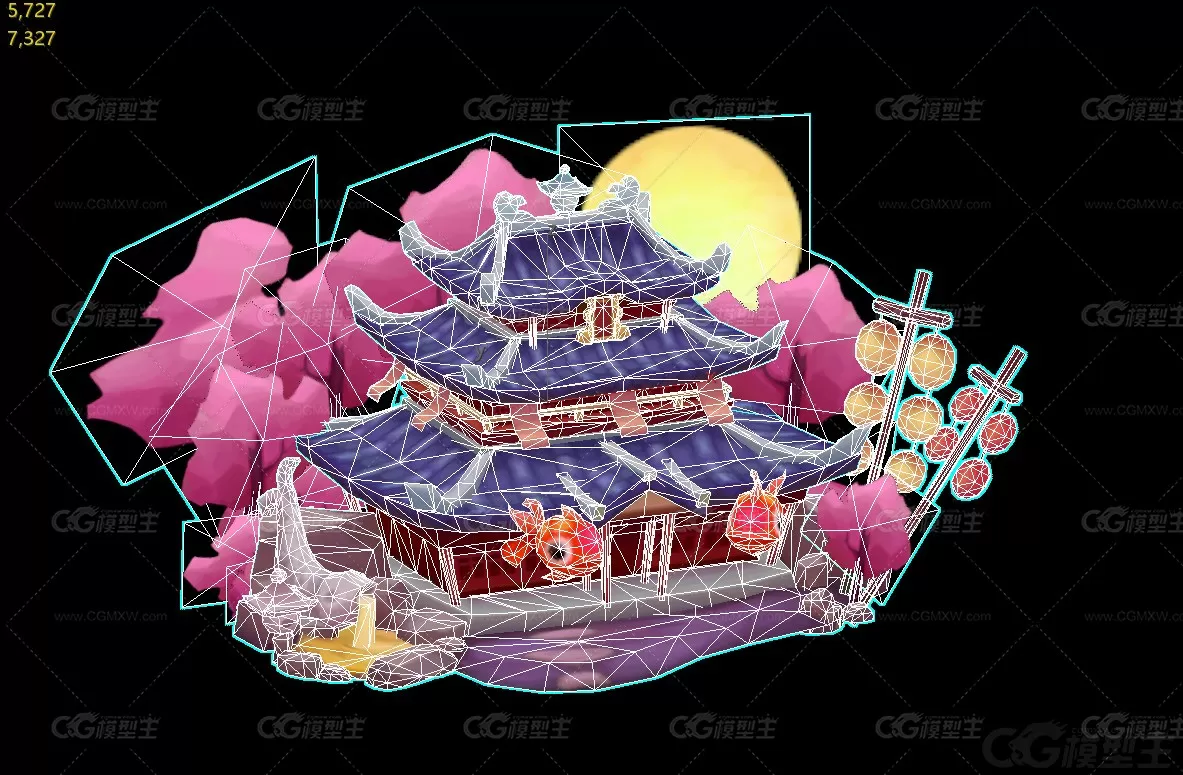 温泉仙宫 海底宫殿 手绘 Q版 卡通 中式 小场景 古代场景 仙侠场景 天宫 龙宫3D模型-3