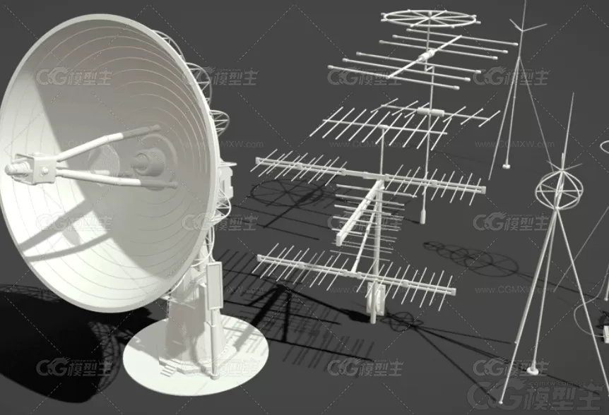 21款科幻通讯雷达模型C4D无线天线雷达信号接受器卫星天线接收器3D模型-3