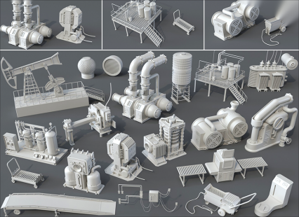 20款 工业机械模型C4D安检机水箱高压泵FBX设备电箱排风扇3D模型