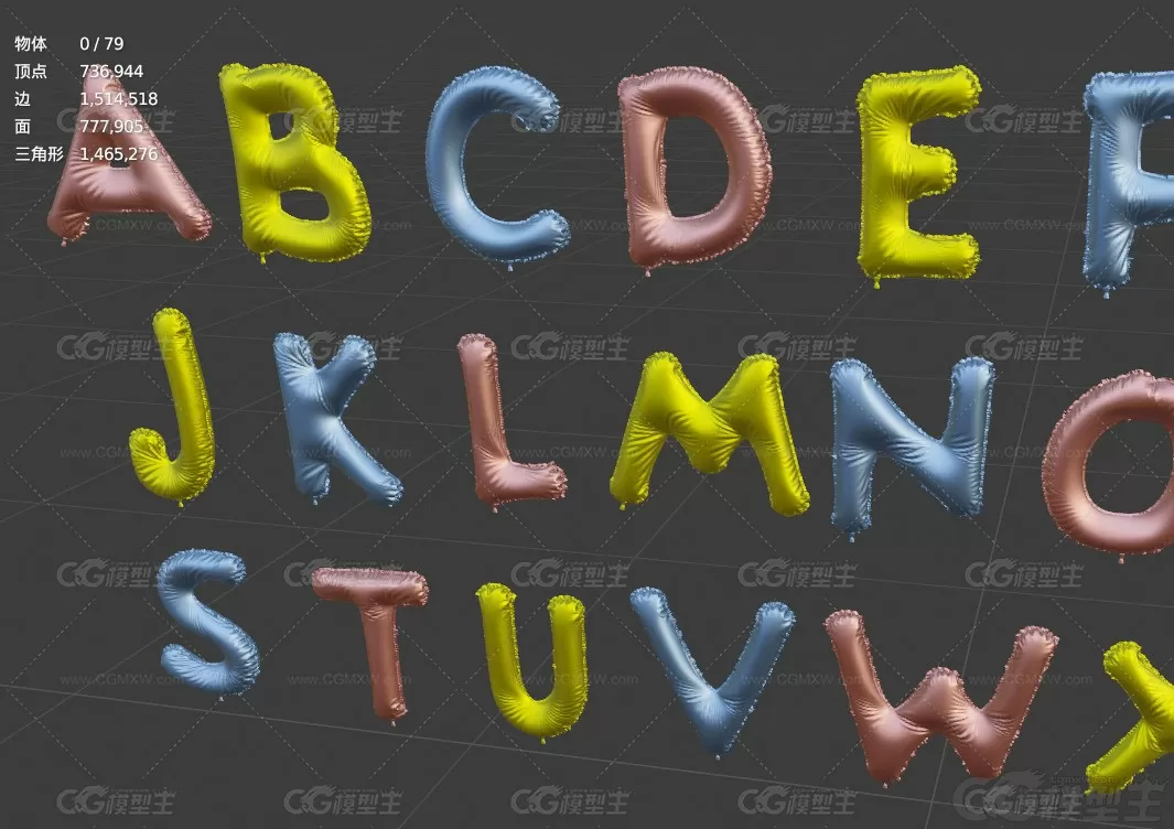 26个字母模型Blender气球风格文字模型C4D字体3D素材文件-4