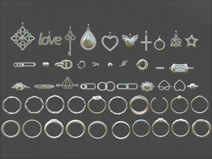 3D戒指吊坠C4D珠宝首饰模型Blender素材ZBP格式IMM笔刷3D模型
