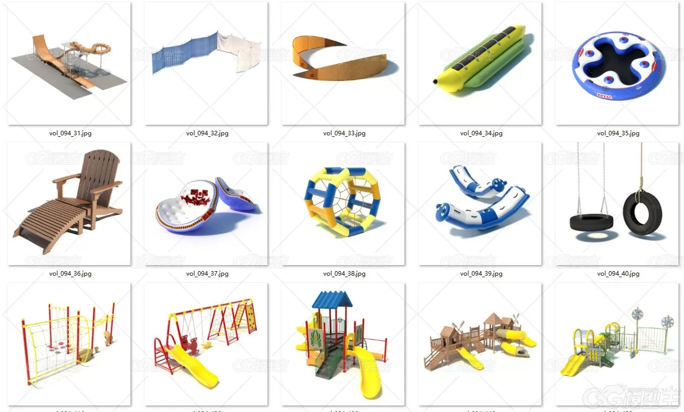 61款游乐场模型C4D儿童乐园泳圈滑梯船秋千木马攀岩3D模型-2