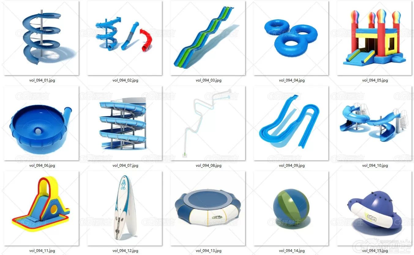 61款游乐场模型C4D儿童乐园泳圈滑梯船秋千木马攀岩3D模型-3