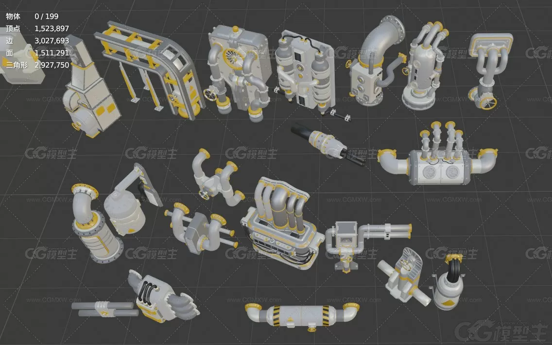 墙体电力设备C4D工业风扇空调电箱MAX墙体管道开关电缆阀门3D模型-7