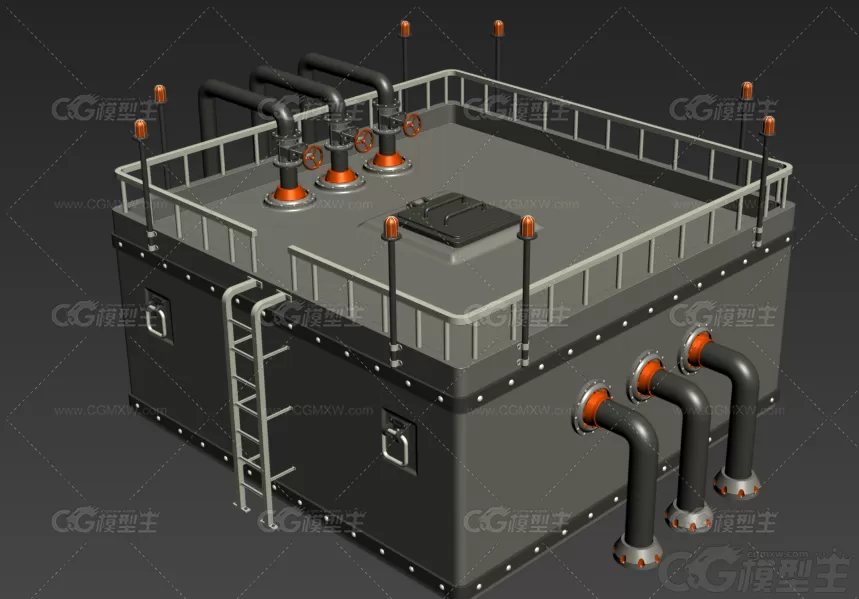 3D工业储存罐模型C4D工厂水箱油罐化工存储设备3ds素材源文件-5