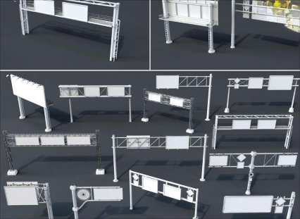 道路广告牌模型C4D城市道路指示牌Blend马路标识牌MAX素材