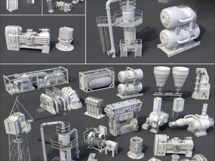 3D工厂大型机械模型C4D工业设备STL生产器械MAX三维素材源文