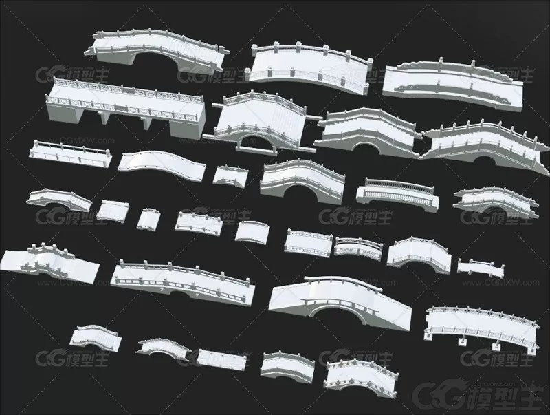 中国风桥梁模型C4D中式古桥Blend中华桥OBJ拱桥MAX素材3D模型-1