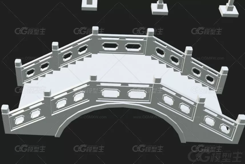 中国风桥梁模型C4D中式古桥Blend中华桥OBJ拱桥MAX素材3D模型-3