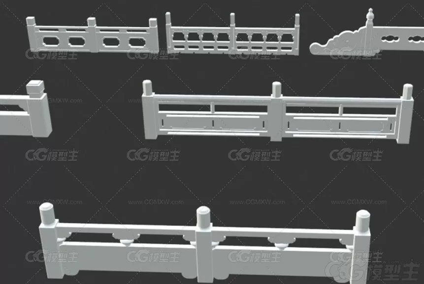 古风石雕护栏模型Blender围栏MAYA古代桥梁构件3D模型-2