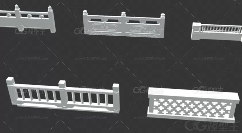 古风石雕护栏模型Blender围栏MAYA古代桥梁构件3D模型-3