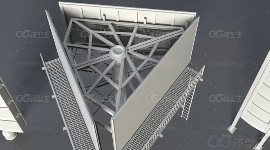 街道公共设施MAX路牌公交站台道闸门MAYA垃圾桶地铁口楼梯围栏3D模型-5