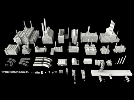 工业工厂建筑模型Blend厂房楼房仓库C4D铁路起重机烟囱MAX素材3D模型