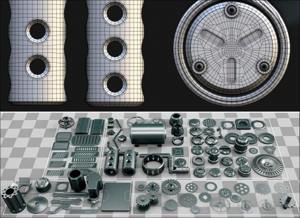 蒸汽朋克硬表面3D素材C4D零件基础网格Blend机械建模设计参考OBJ