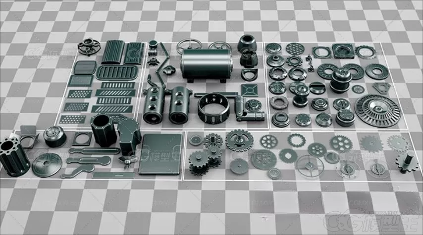 蒸汽朋克硬表面3D素材C4D零件基础网格Blend机械建模设计参考OBJ-5