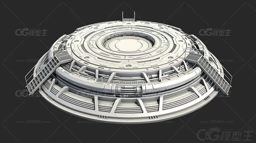 科幻机械平台C4D硬表面FBX机甲地台OBJ模型设计素材文件 可3D打印-3