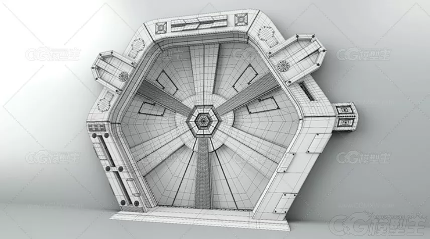 未来科幻大门C4D赛博风格FBX廊道硬表面资产包OBJ建模设计3D模型-2