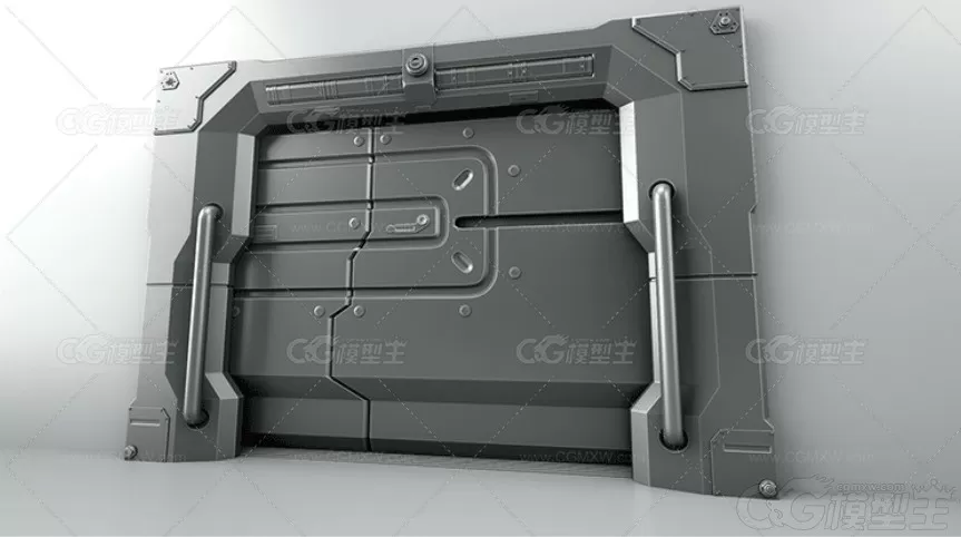 未来科幻大门C4D赛博风格FBX廊道硬表面资产包OBJ建模设计3D模型-7