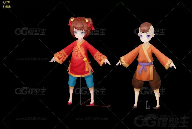 喜庆孩童  富家兄妹 童男童女 小男孩 小女孩 古代小孩3D模型-3