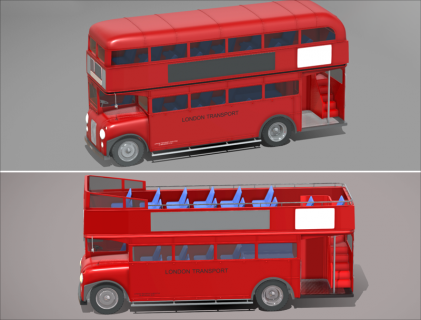 伦敦巴士车3D模型C4D敞篷观光车Blender双层公交车MAX公共汽车3D模型