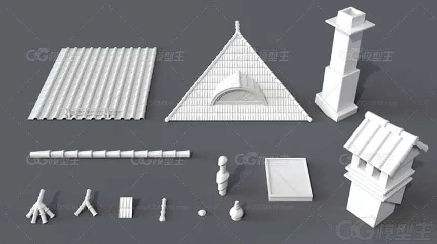 建筑工地资产C4D管道屋顶瓦片砖块OBJ沙袋钢筋水泥板集装箱3D模型-4