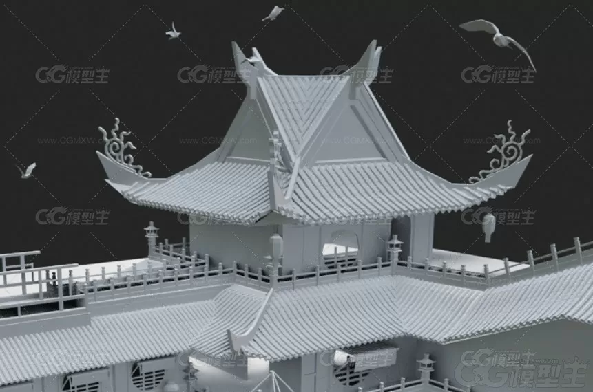 MAX中国古风FBX街道酒楼客栈C4D古建筑街市MAYA建模-4