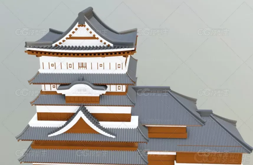 东方古建模块C4D唐朝风格建筑MAYA塔古风走廊宫殿楼宇城墙城楼3D模型-3