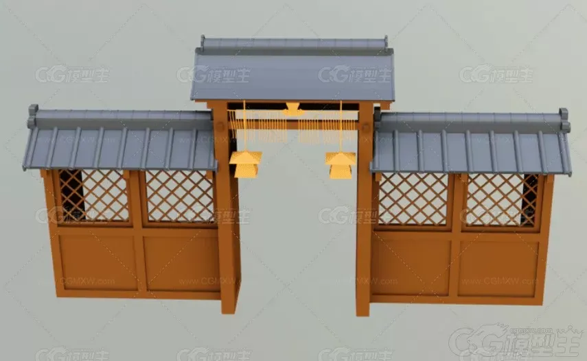 东方古建模块C4D唐朝风格建筑MAYA塔古风走廊宫殿楼宇城墙城楼3D模型-4