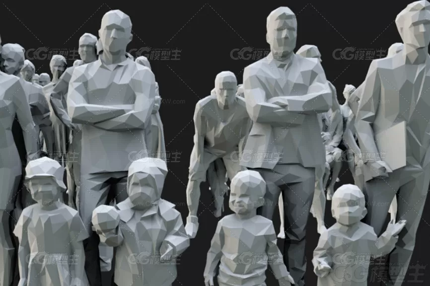 低面LOWPOLY抽象人物模型C4D男人女人小孩MAX站姿坐姿社交角色3D模型-2