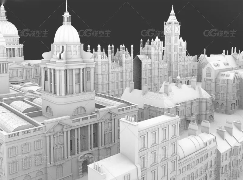 MAYA哥特式建筑模块C4D欧式城堡钟楼民房塔楼桥梁3D建模模型-1