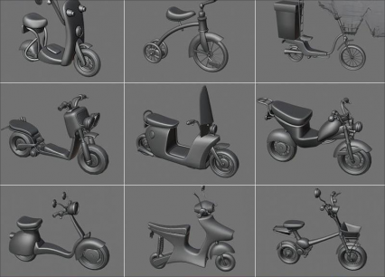Q版 可爱卡通摩托车C4D低面交通工具MAX白模MAYA三维建模素材