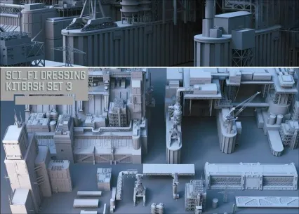 Blender科幻城市建筑模块C4D未来工业科技城FBX建模渲染3D素材