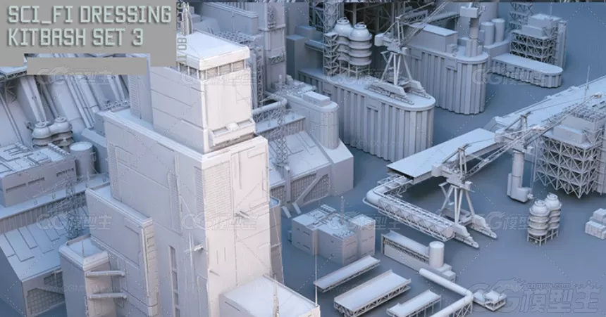 Blender科幻城市建筑模块C4D未来工业科技城FBX建模渲染3D素材-3