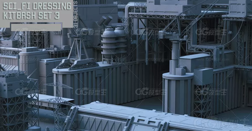 Blender科幻城市建筑模块C4D未来工业科技城FBX建模渲染3D素材-6