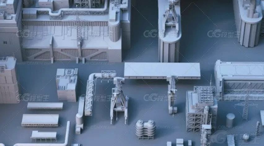 Blender科幻城市建筑模块C4D未来工业科技城FBX建模渲染3D素材-5